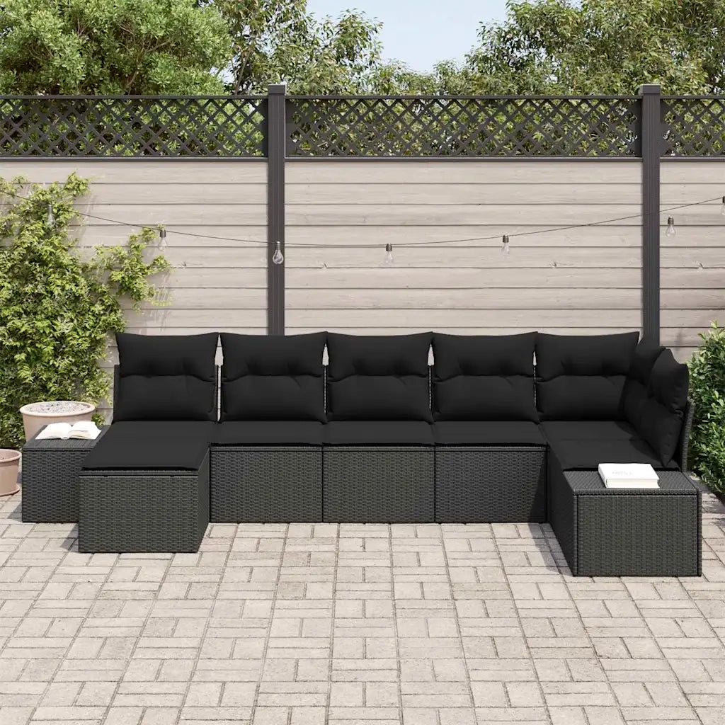 Set Divano da Giardino con cuscino 7 pcs Nero polyrattan 3355822