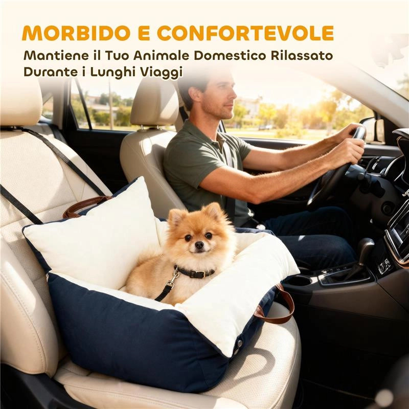 SEGGIOLINO AUTO PER CANI PICCOLI CON GUINZAGLIO DI SICUREZZA, SFODERABILE E LAVABILE, BLU