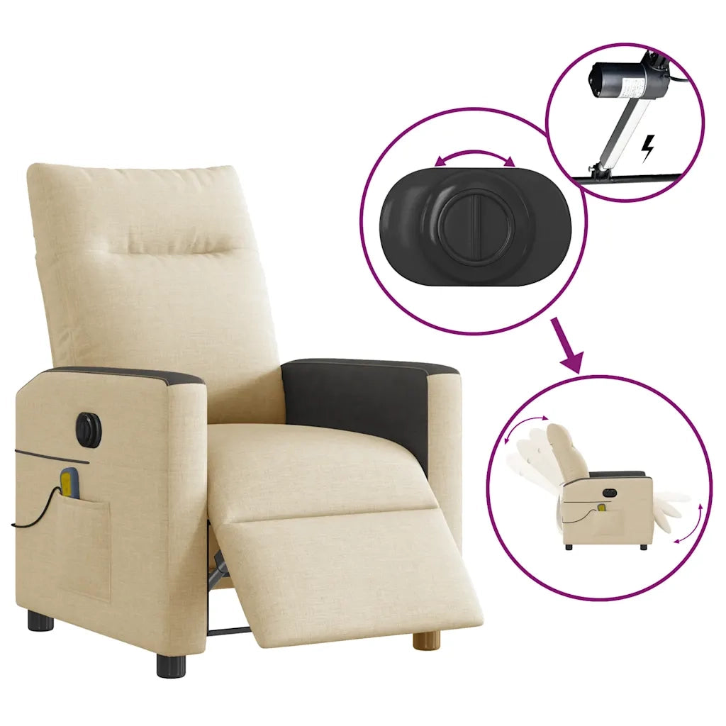 Poltrona Reclinabile Massaggiante Elettrica Crema in Tessuto 3324049