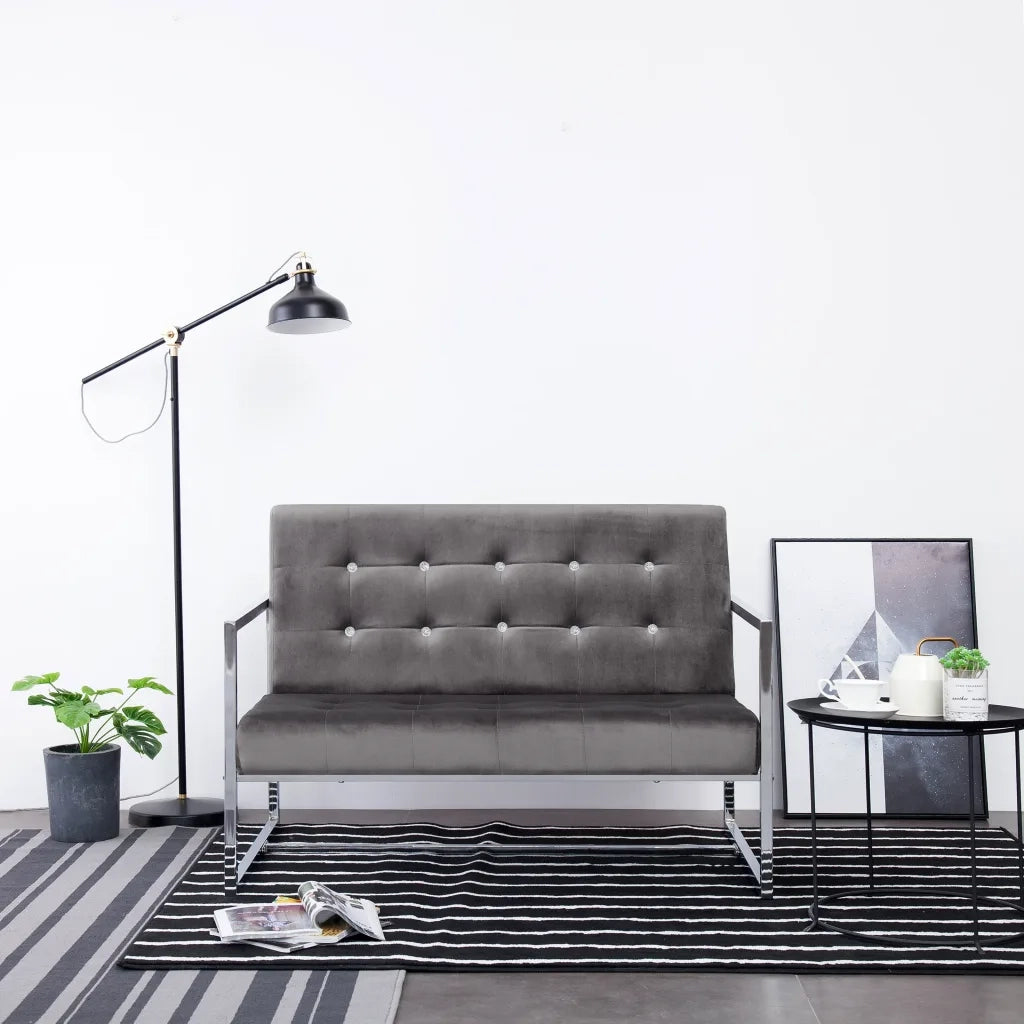 Divano | Divano da soggiorno | Sofa a 2 Posti con Braccioli Grigio Scuro Cromato e Velluto