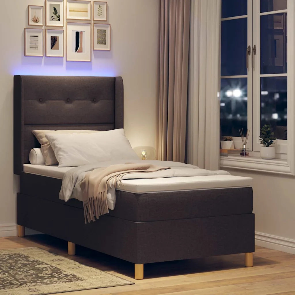 Letto a molle con strisce LED Marrone 90 x 190 cm Tessuto 3343668