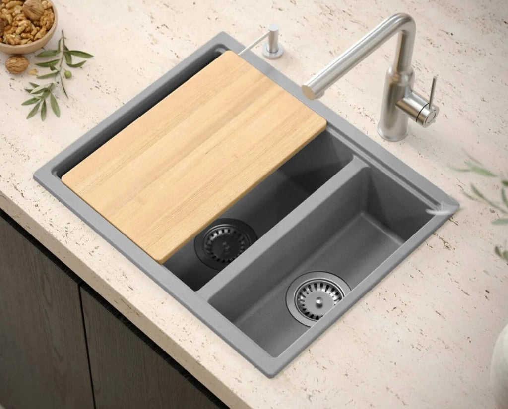 Lavello In Granito Logan 150 Black Metallic Tappo rame spazzolato