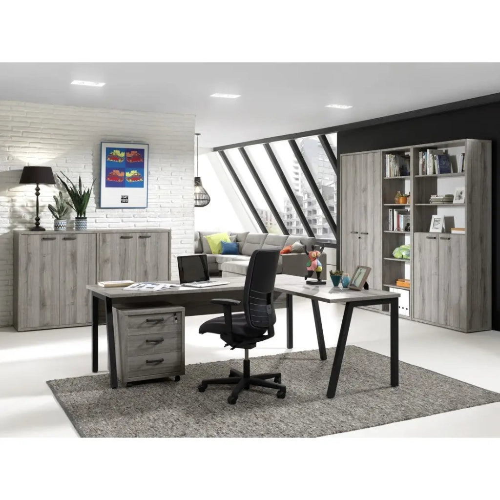 Scrivania professionale retta 200 cm SOON – Rovere grigio Sherman e nero – Grande scrivania di design