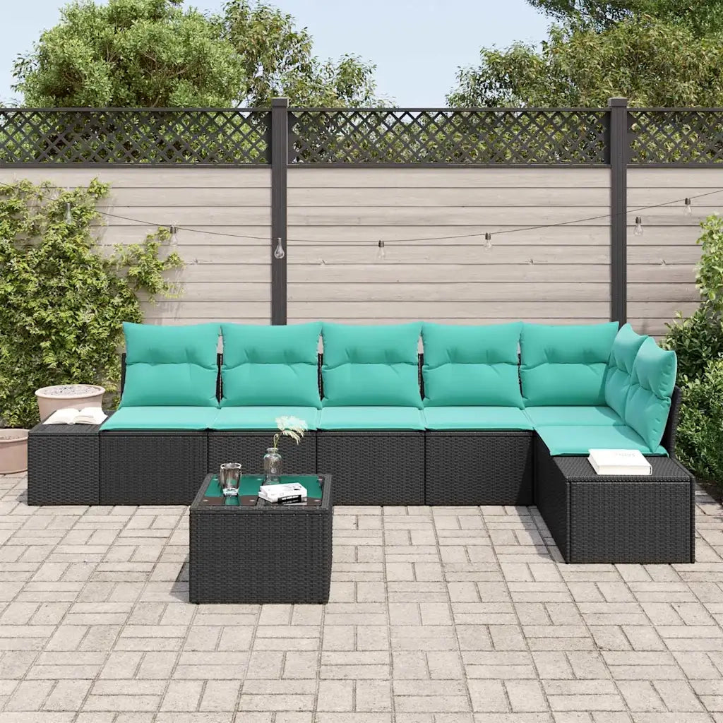 Set Divano da Giardino Nero e Turchese polyrattan 3355765