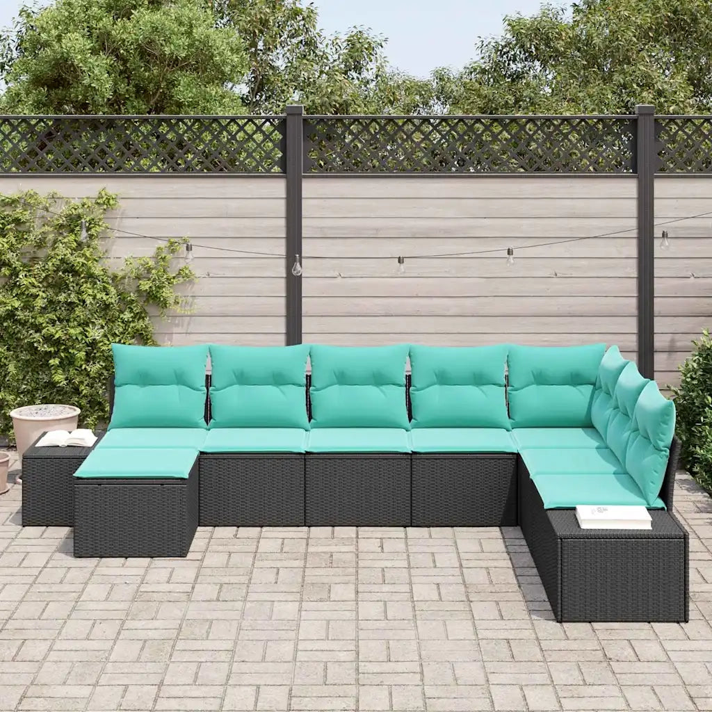 Set Divano da Giardino 8 pz Nero e Turchese polyrattan 3355855