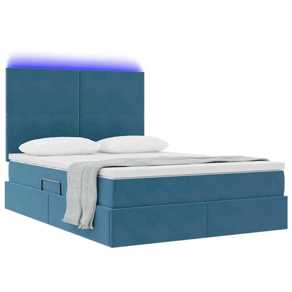 Letto con contenitore e LED Blu Scuro 140 x 200 cm Velluto
