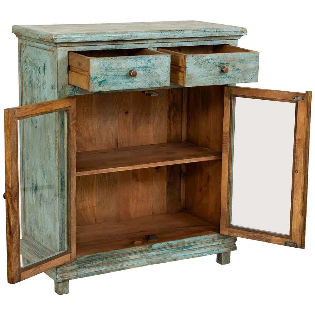 Credenza artigianale in legno turchese 85x40x100h cm