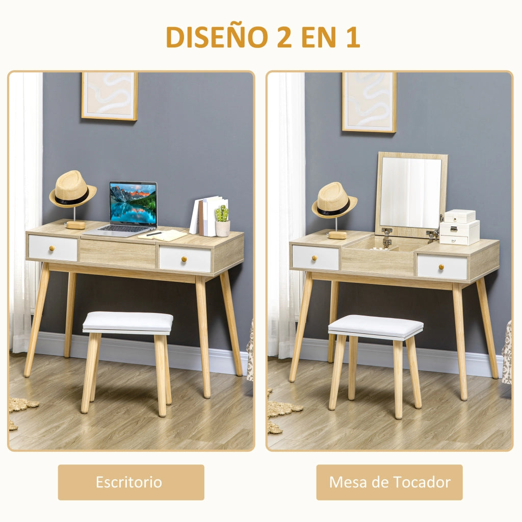 Tavolo da trucco con specchio ¨C Minimal ¨C naturale 100x45x118 cm