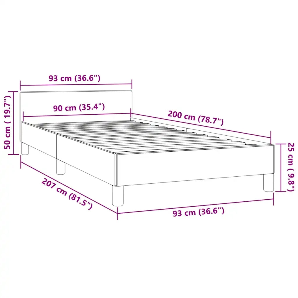 Letto singolo | Letto per adulti | Giroletto con Testiera senza Materasso Nero 90x200 cm Velluto