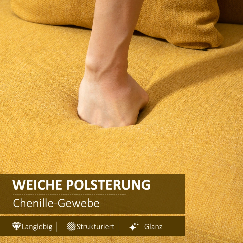 Divano 2 posti con 2 cuscini ¨C zephmum ¨C giallo, velluto, 130x70x80 cm