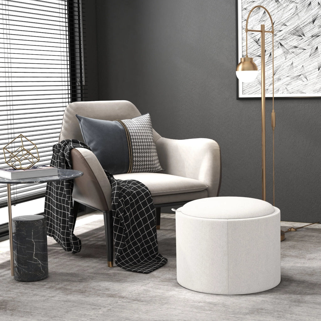 Pouf con contenitore ¨C Minimal ¨C 56x56x42 cm, crema, lino