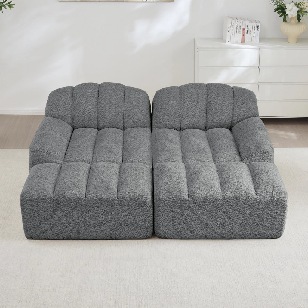 Divano Modulare 2 Posti con 2 Ottoman ¨C Xylo ¨C Tessuto Grigio Morbido
