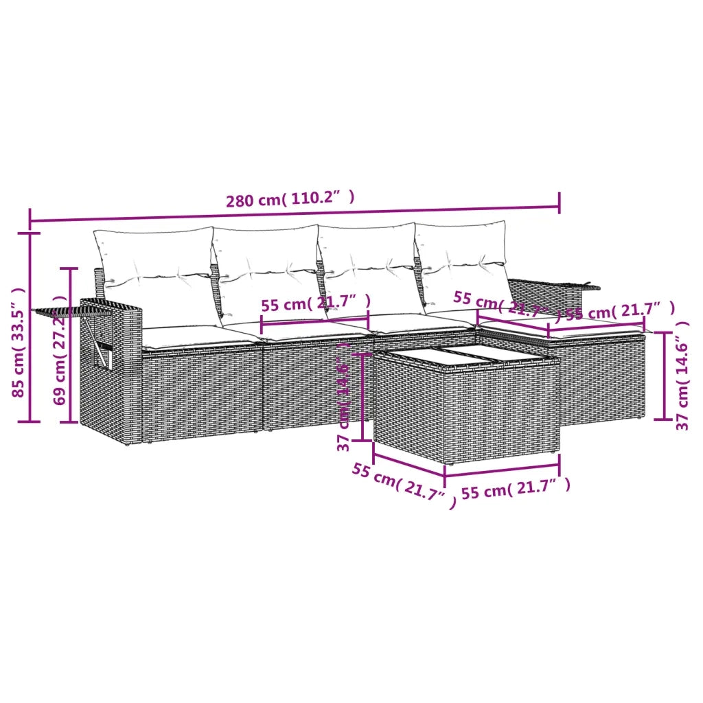 Set Divano da Giardino 6 pz con Cuscini Grigio in Polyrattan 3252437