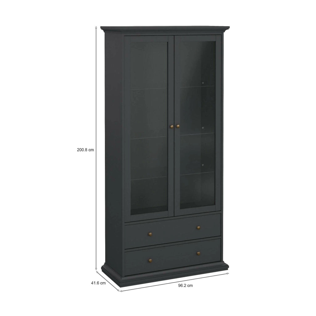 Vetrina Honore, Credenza espositiva, Vetrinetta multiuso, Madia da soggiorno, 96x42 h201 cm, Grigio
