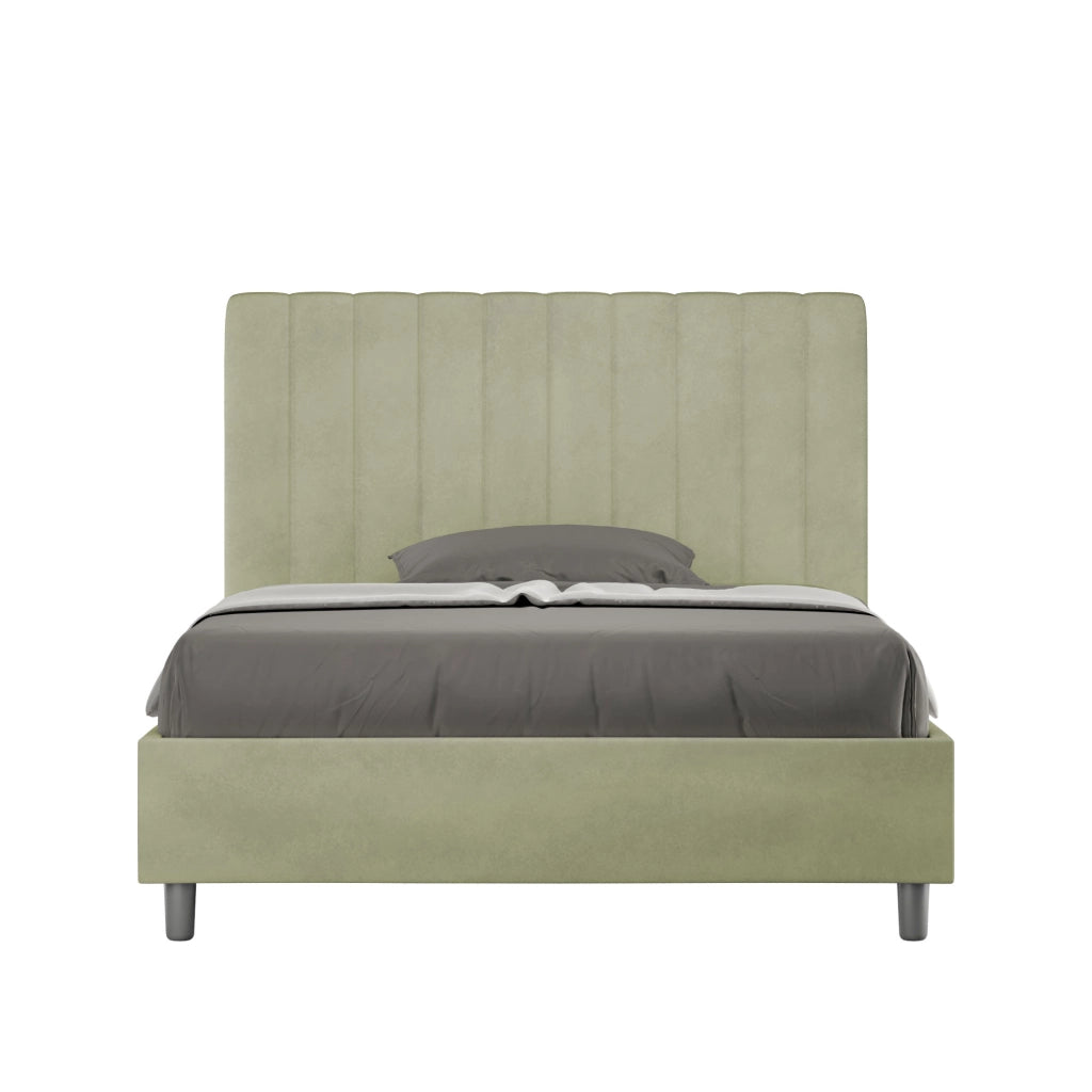 BS COM Letto una piazza e mezza con rete imbottito 120x210 microfibra tè verde