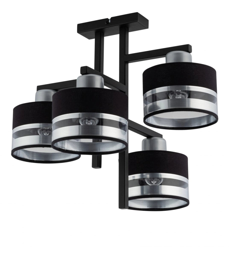 Plafoniera Pro 4 luci E27 nero/argento Sigma moderna