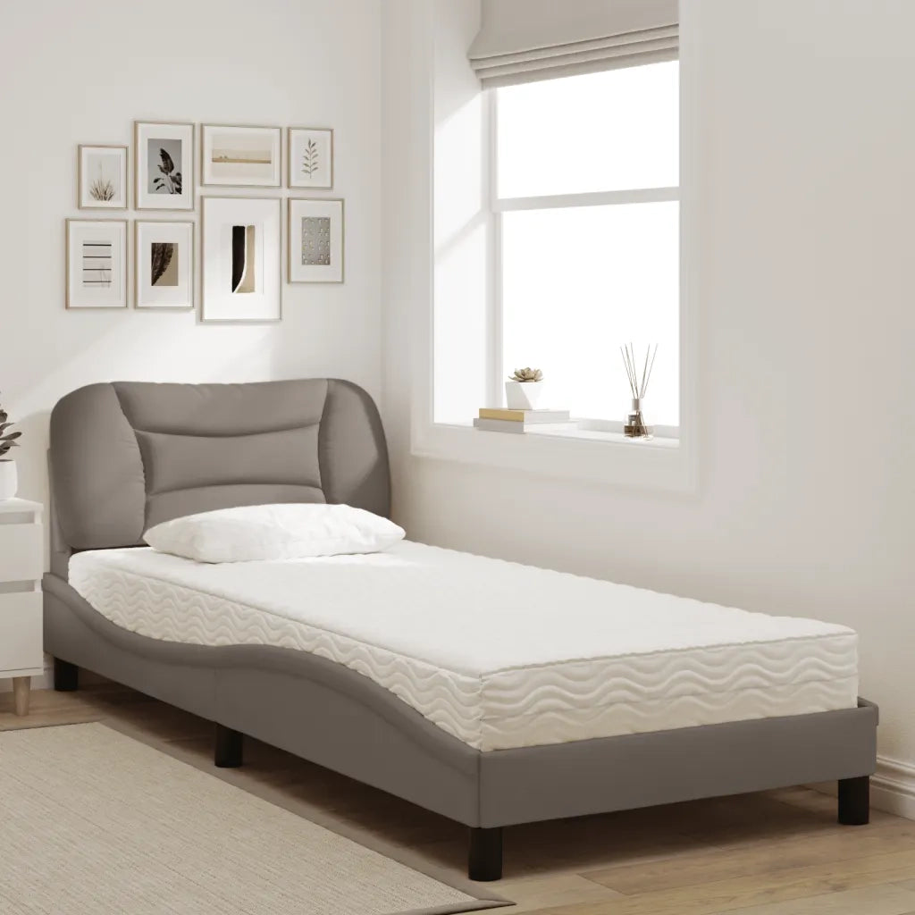 Letto con Materasso Hvar Tortora 90x190 cm in Tessuto
