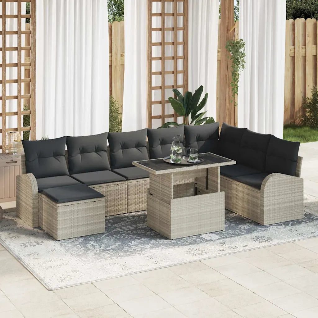 Set Divano da Giardino con cuscino 9 pcs Grigio chiaro