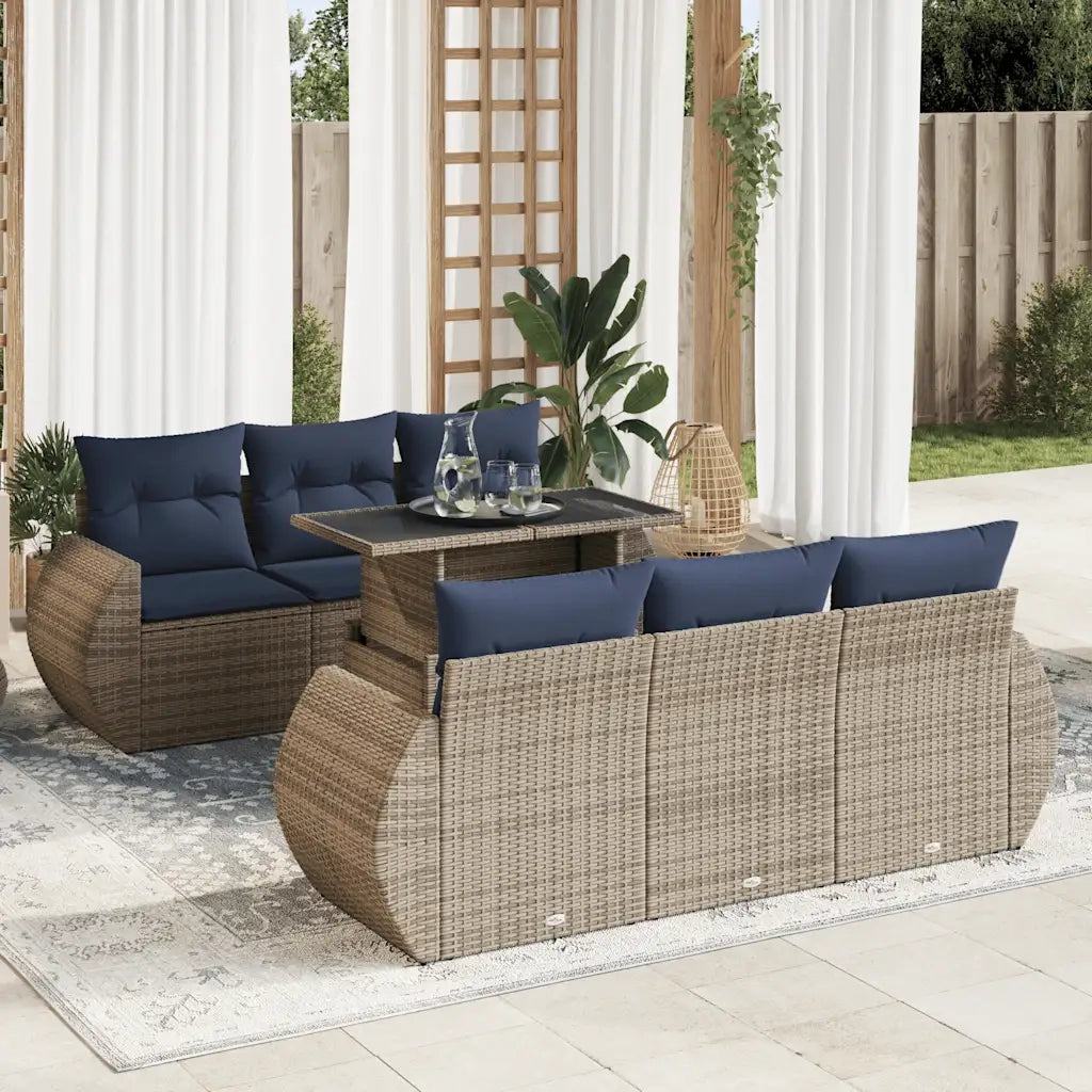 Set Divani da Giardino 7pz con Cuscini Grigio Polyrattan Acacia 3326582