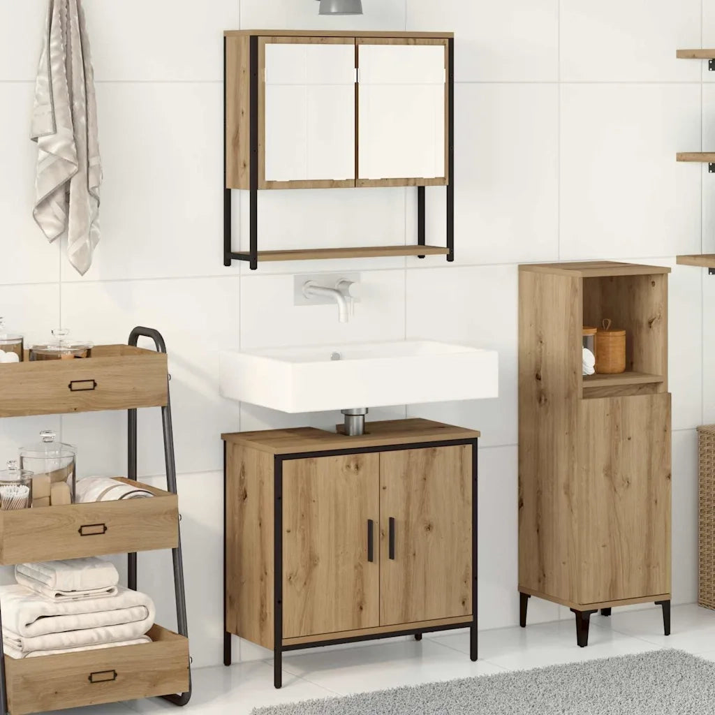 Set di mobili per il Bagno | Armadio da bagno 2 pz Marrone Legno multistrato