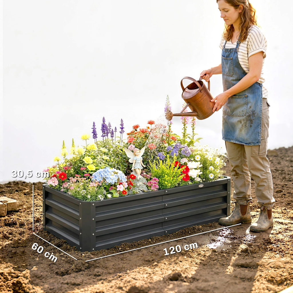 Fioriera rialzata rettangolare da giardino ¨C Xylo ¨C acciaio ondulato grigio 120x60x30,5 cm