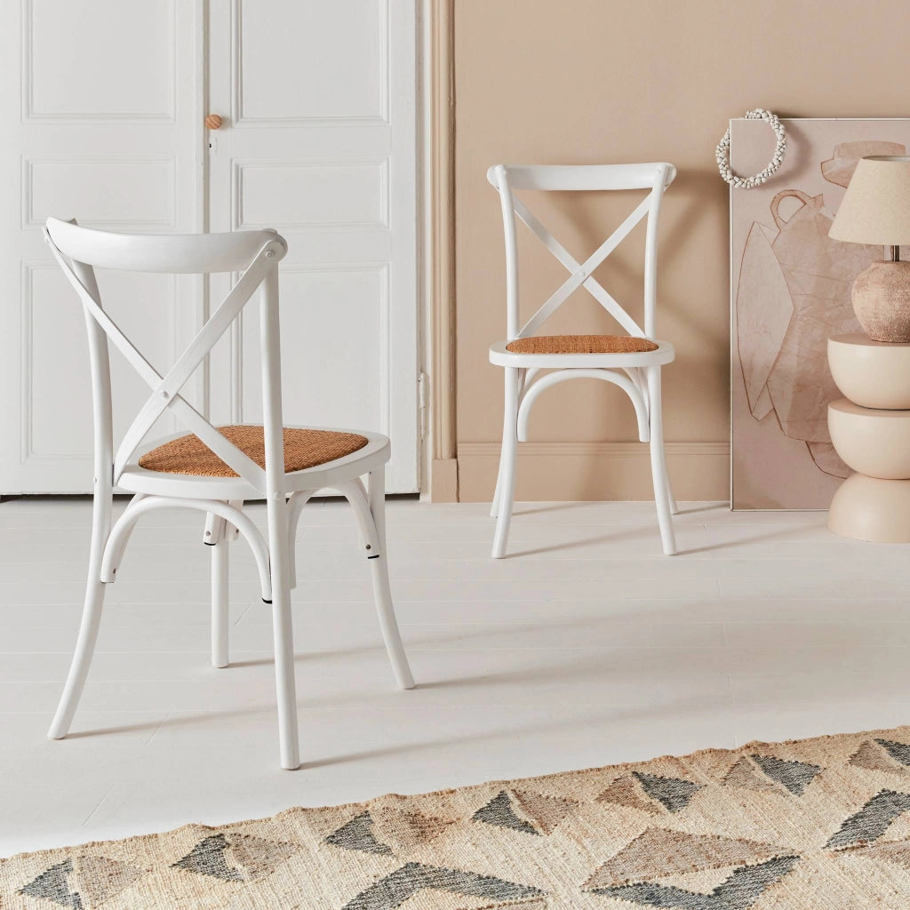 Set 2 sedie bistrò vintage in legno, bianco