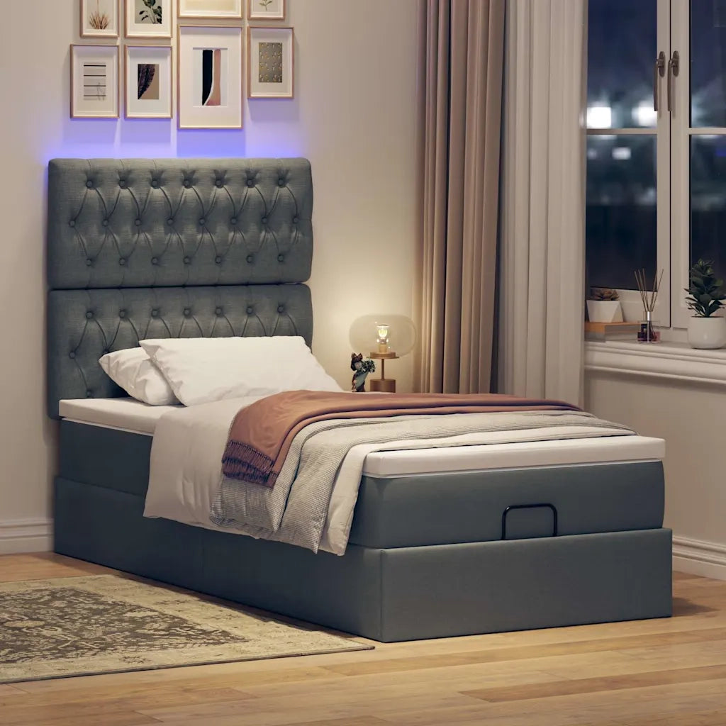 Pouf Letto con Materasso e LED Grigio Scuro 90x200 cm Tessuto 3314059