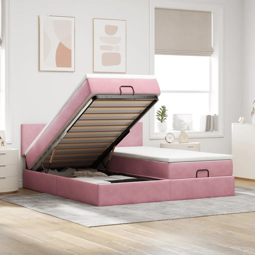 Struttura Letto Pouf con Materassi Rosa 200x200 cm Velluto 3312067