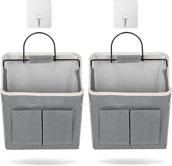 Due borse portatili pieghevoli con 5 contenitori in tela impermeabile a pendente con 2 ganci adesivi per camera da letto cucina bagno