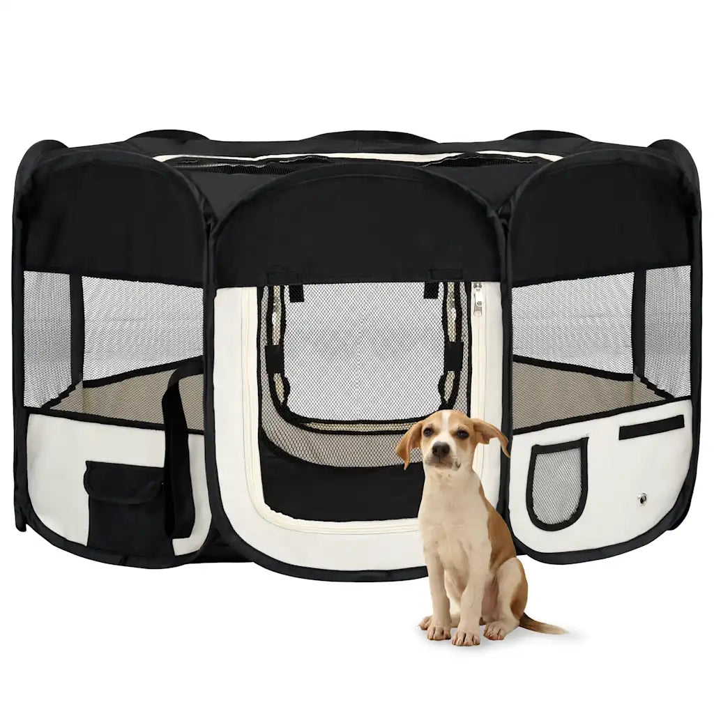 Box per Cani Pieghevole con Borsa Trasporto Nero 145x145x61 cm cod mxl 53776