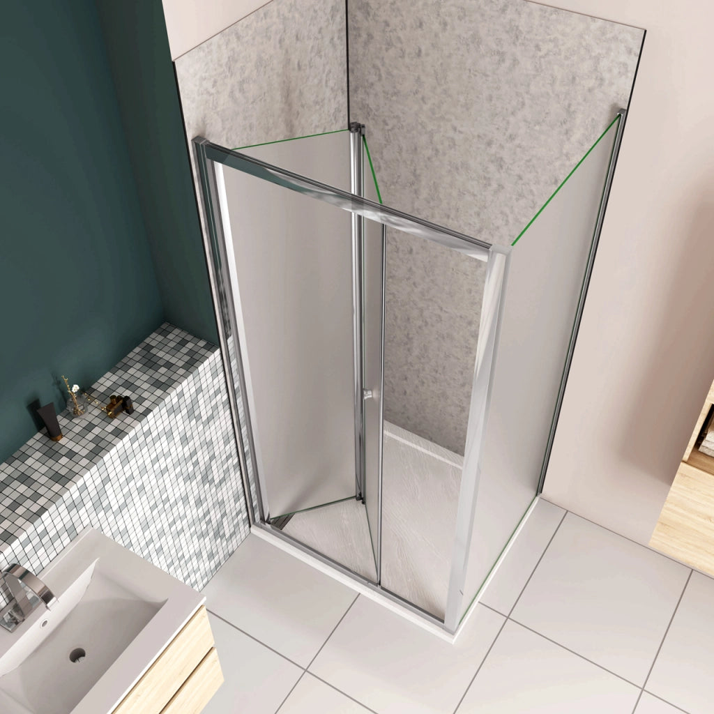185cm Box Doccia Angolare Porta a Soffietto con Parete Fissa 70x70cm in Vetro Temperato Satinato Opaco 5 mm Profilo Cromato Lucido