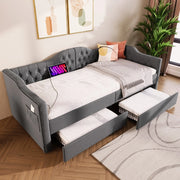 Letto Imbottito con Cassetti e USB ¨C MINIMAL ¨C Grigio, 90x190