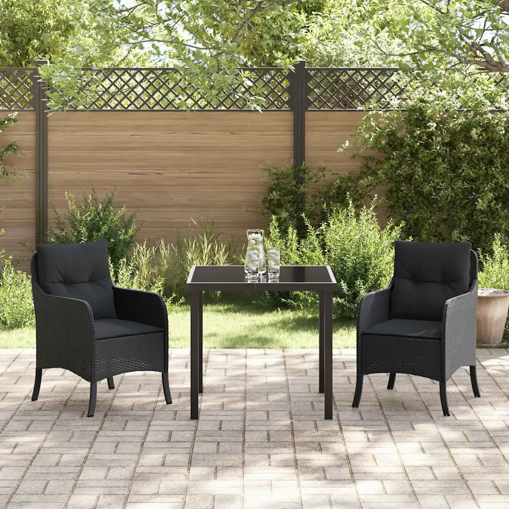 Set da Pranzo per Giardino con cuscino 3 pcs Nero polyrattan