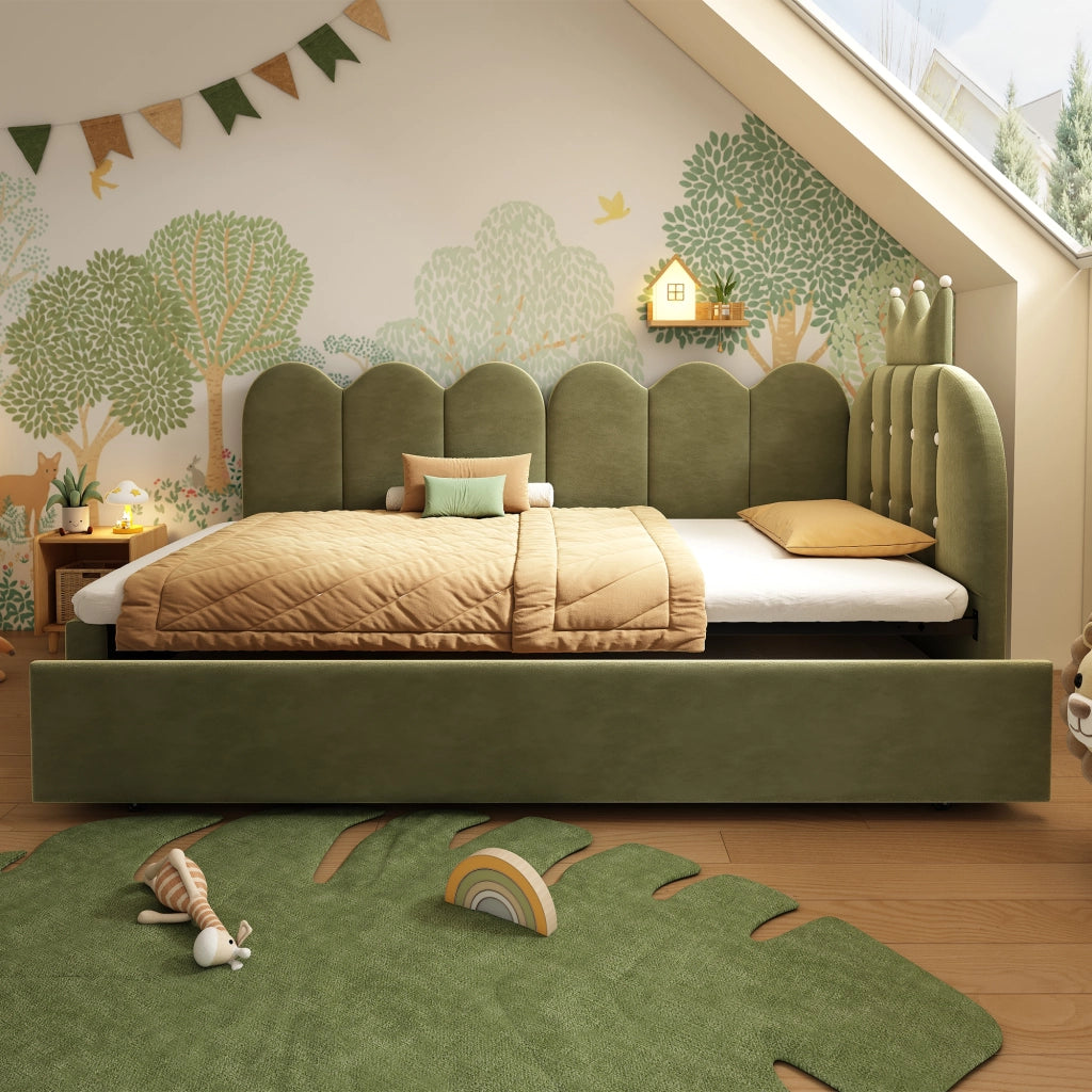 Letto Singolo con Estraibile 90x200 ¨C MINIMAL ¨C Velluto Verde, Design Corona