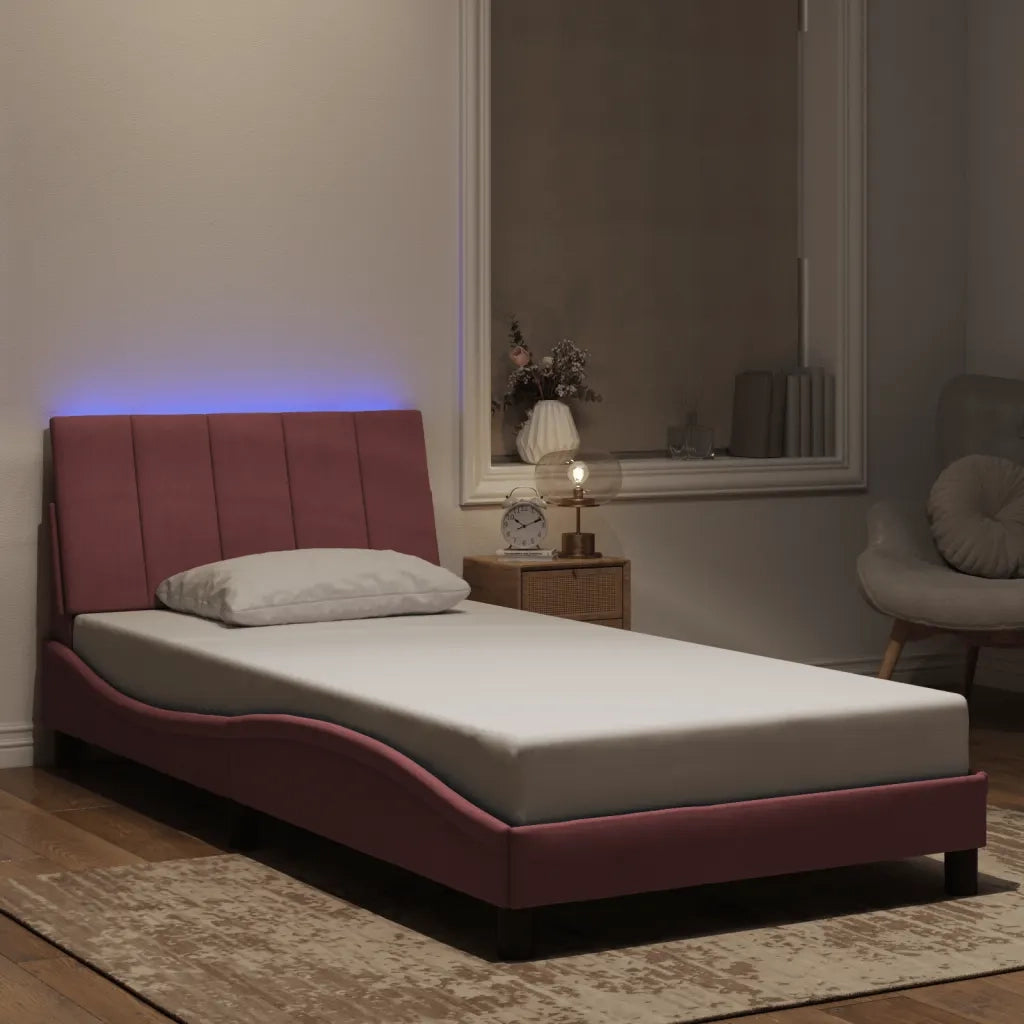 Giroletto con LED senza Materasso Hanko Rosa 100x200 cm in Velluto 3213768