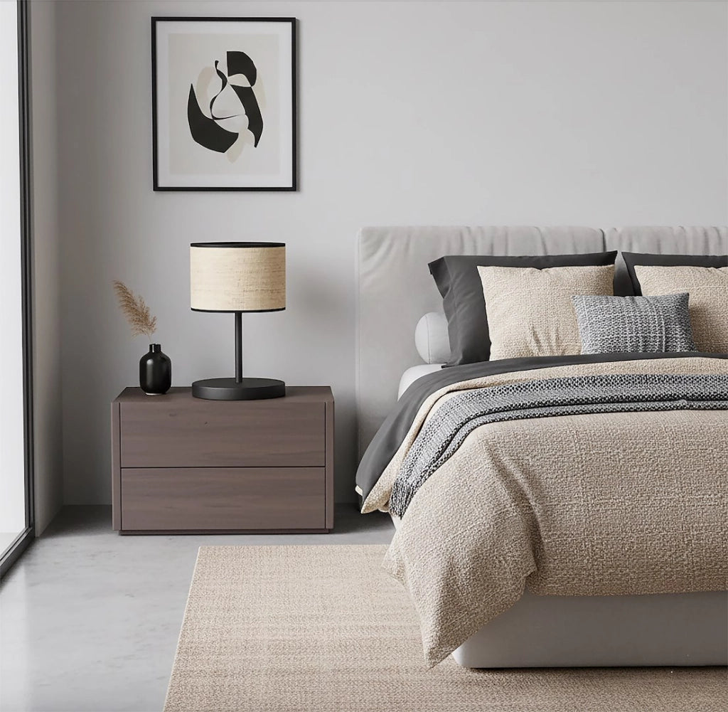 Lampada da tavolo Boho rattan nero beige E27 Emibig