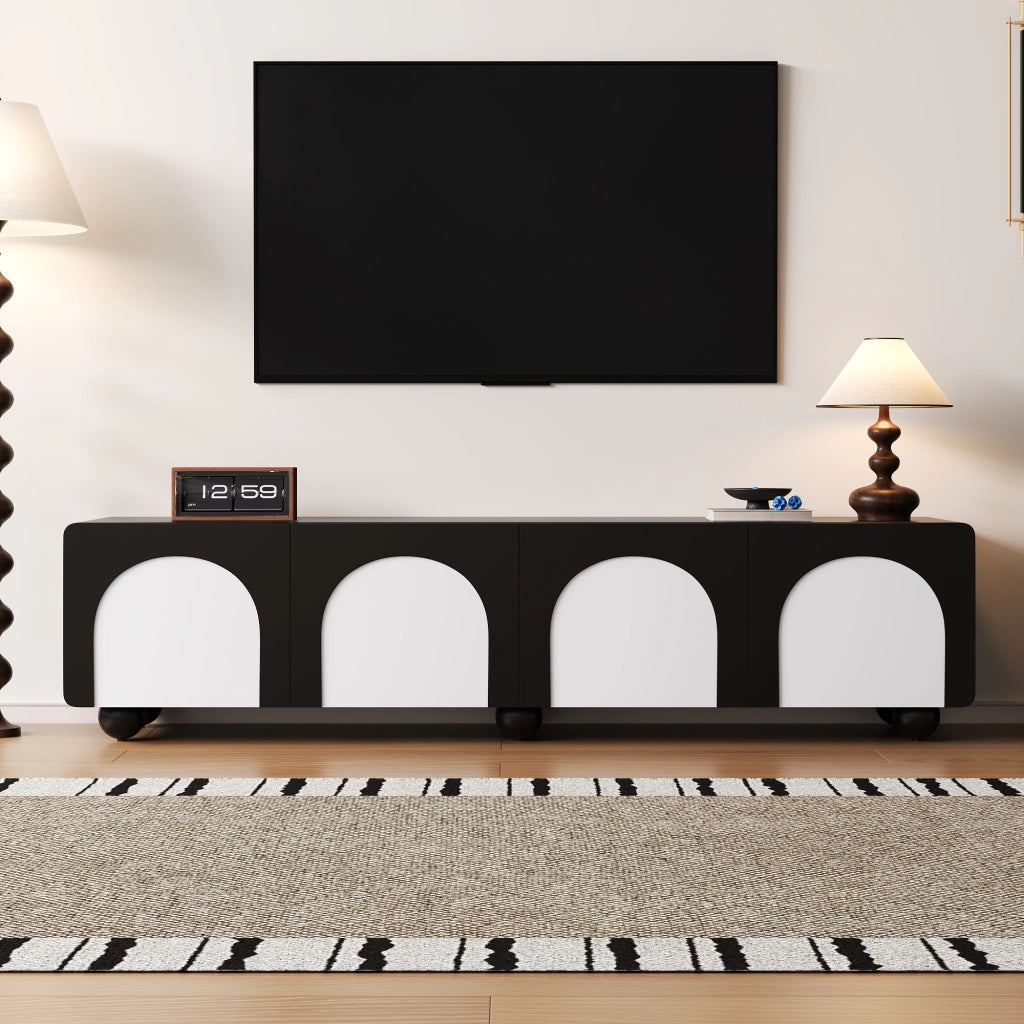 Cassettiera TV nera e bianca in MDF lunghezza 180 cm