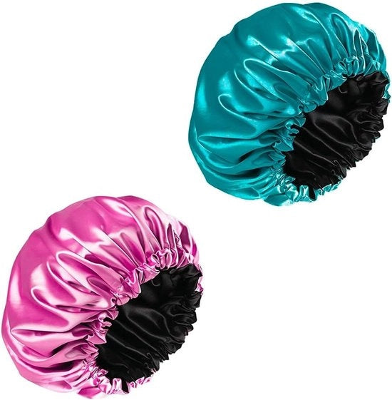 Set di 2 Cappelli da Notte in Satin Acquastatici Adattabili per Donne e Ragazze - Grande Cappe da Sonno