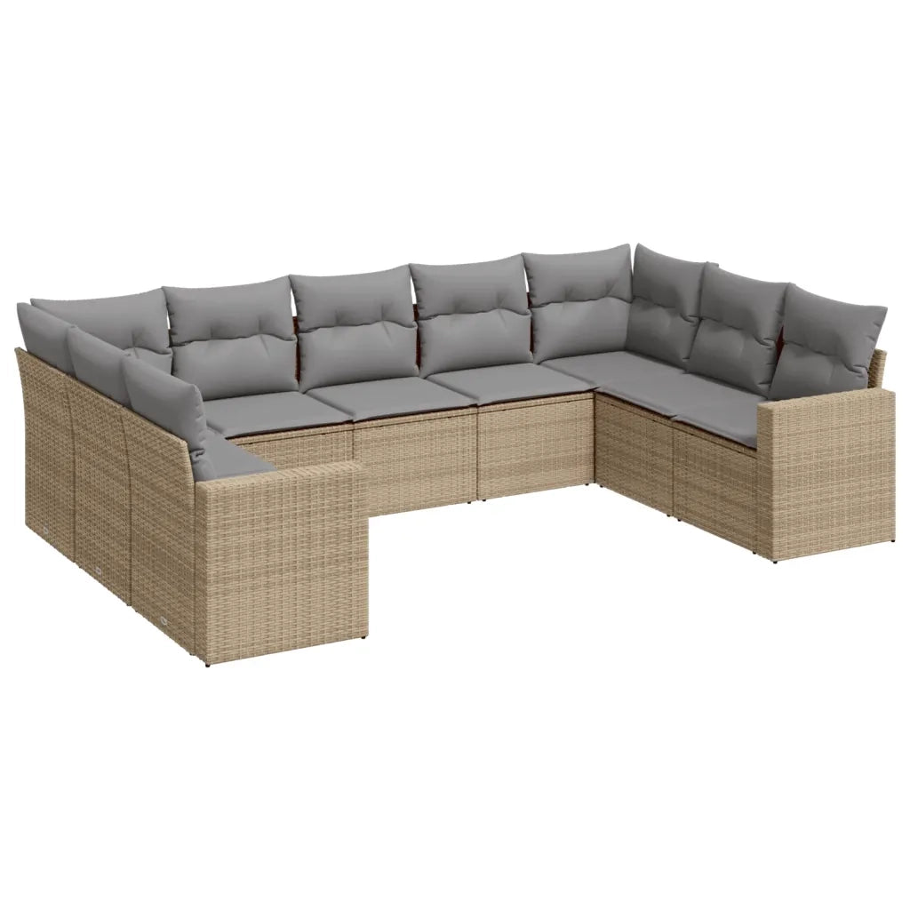 Set Divano da Giardino 9 pz con Cuscini Beige in Polyrattan 3219389