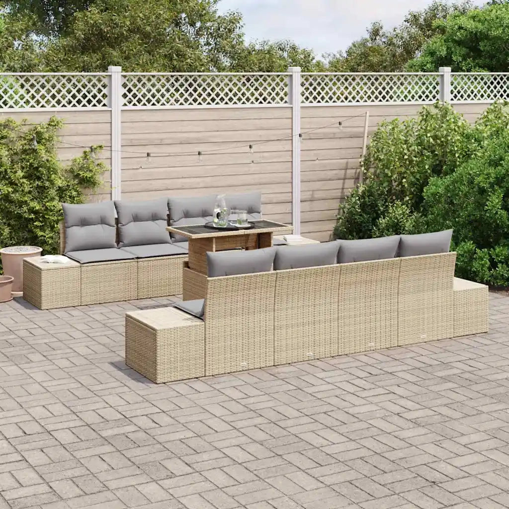 Set Divano da Giardino 9 pcs Beige e Grigio Chiaro polyrattan 3349146