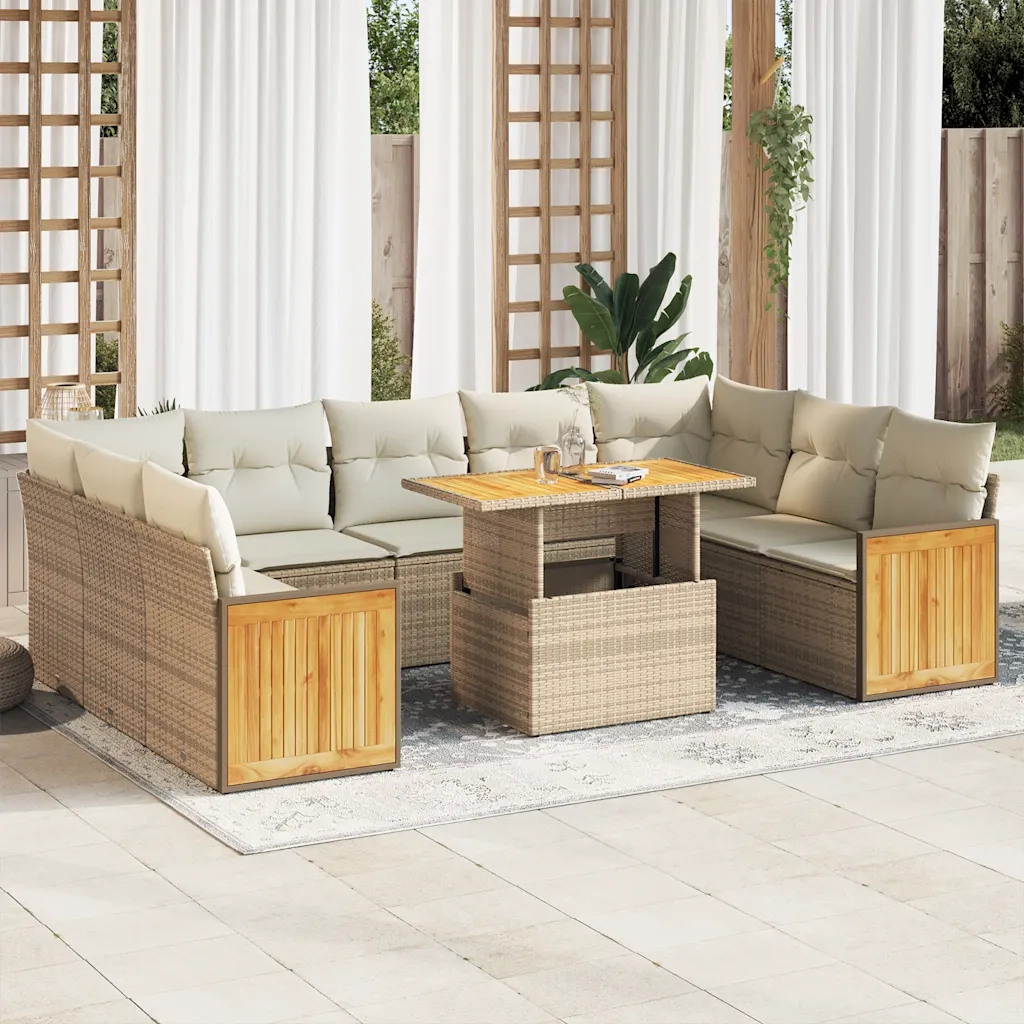 Divano da Giardino 10 pz con Cuscini Beige in Polyrattan Acacia 3327754