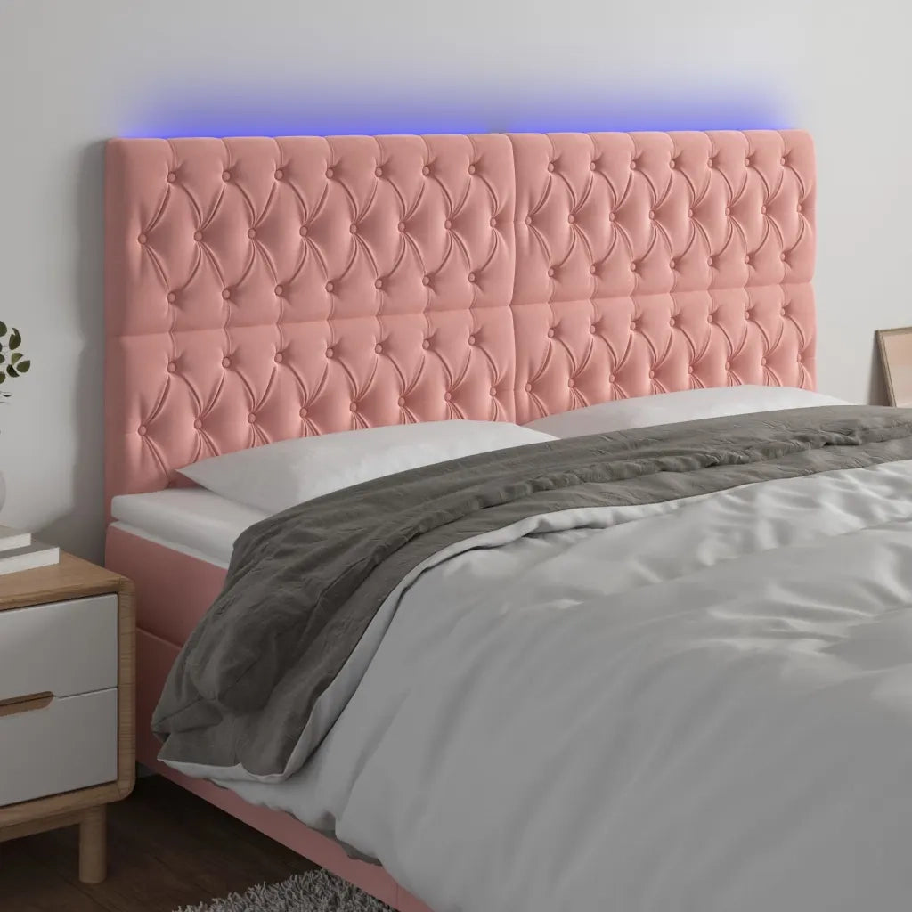 Testiera a LED-Testata con LED rosa 200x7x118/128 cm in Velluto