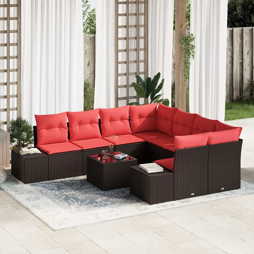 Set Divano da Giardino 9 pz Beige e Rosso polyrattan 3355673