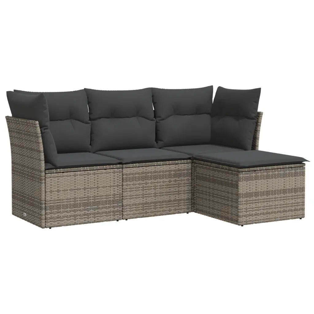 Set Divani da Giardino 4 pz | Set Salotto da Giardino con Cuscini in Polyrattan Grigio