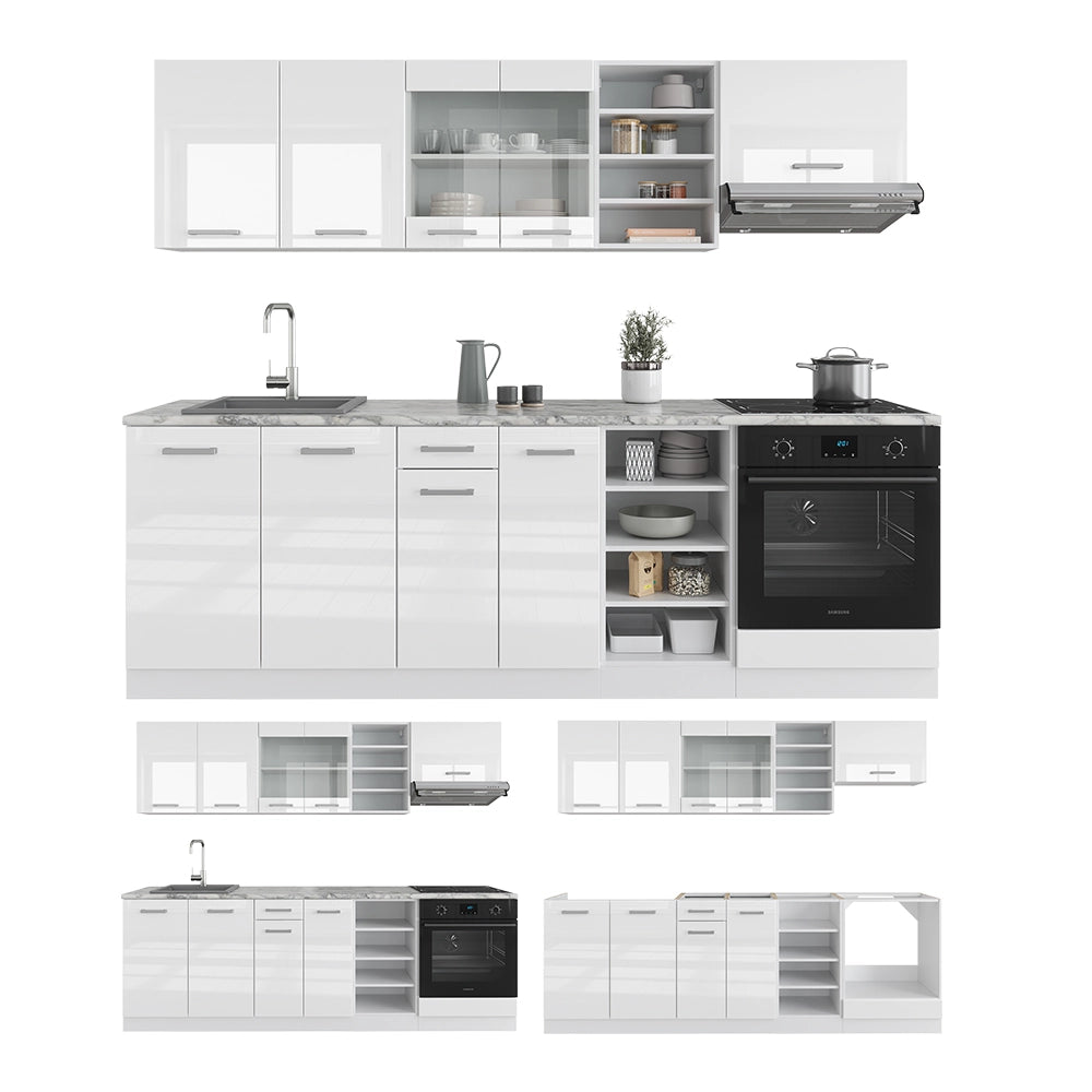 Cucina componibile R-Line Bianco lucido/Bianco 240 cm, PL Rovere Vicco