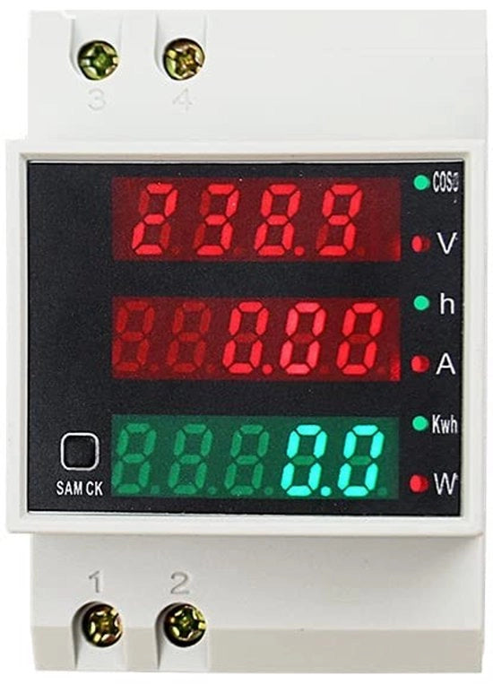 Ampèremetro Digitale - Monitor di Energie - Contatore Slim per Rail - Multifunzionale Voltmetro - Per Interno e Esterno - 100A - 80-300V