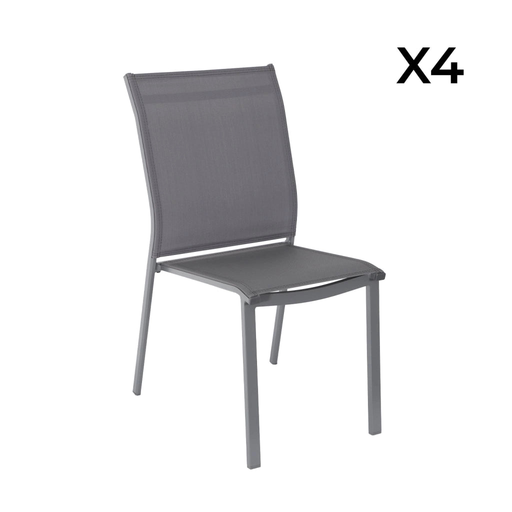 Set 4 sedie da giardino impilabili in alluminio e textilene, antracite