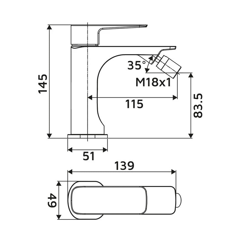 Miscelatore bidet Bevel Ø26 con piletta click-clack cromato