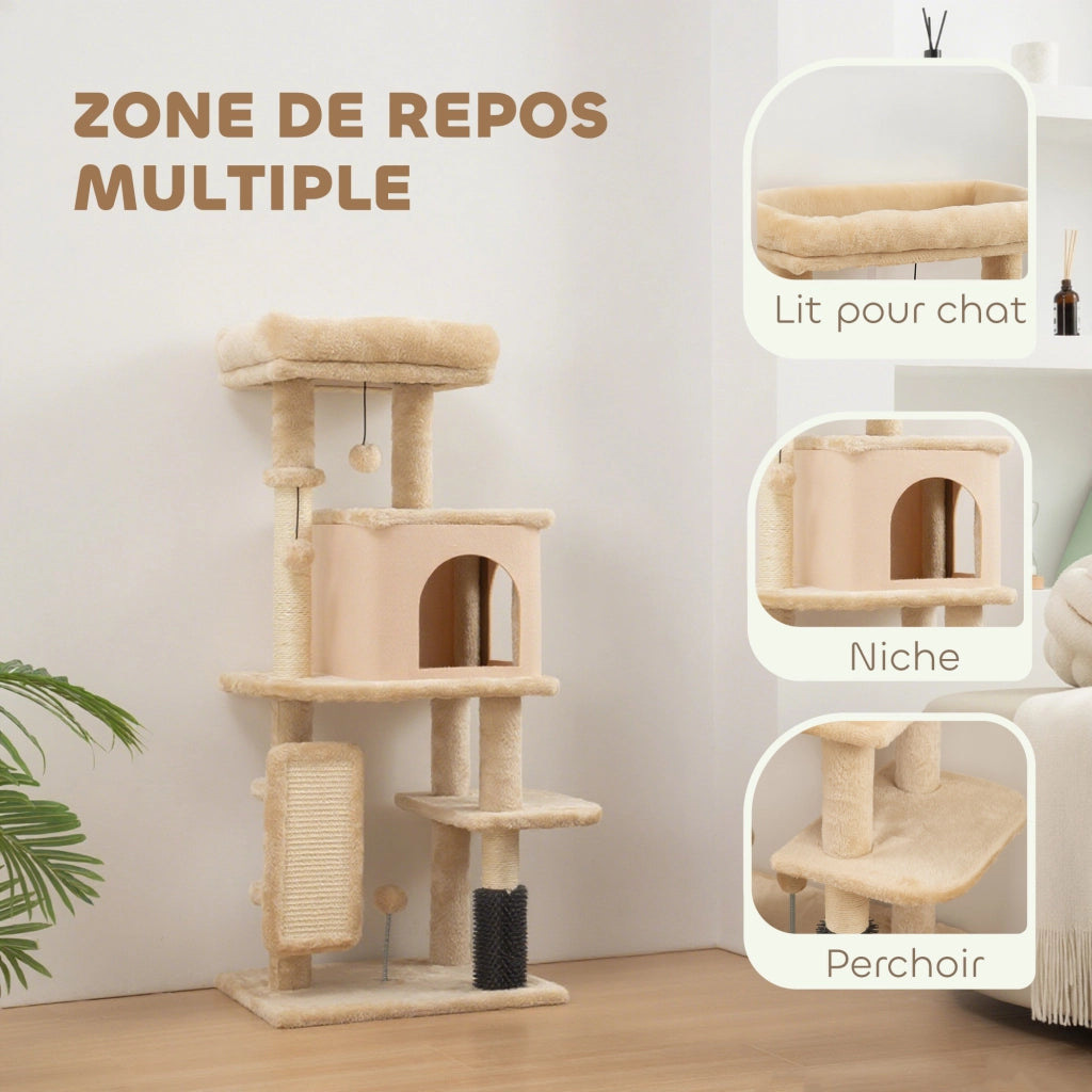 Letto a soppalco per gatti con arrampicata ¨C Minimal ¨C beige 55x44x132 cm
