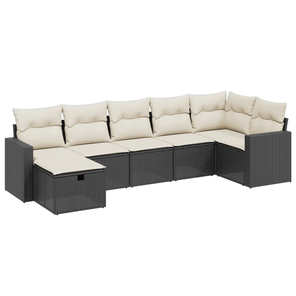 Set Divani da Giardino con Cuscini 7pz Nero Polyrattan